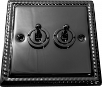 фото двухклавишный тумблерный выключатель проходной, цвет: черный никель, grant