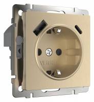 Розетка с заземлением, шторками и USB, без рамки Werkel шампань рифленый W1171710 фото