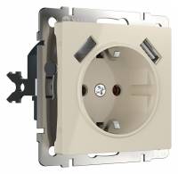 Розетка с заземлением, шторками и 2хUSB, без рамки Werkel слоновая кость W1171503 фото