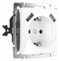 Розетка с заземлением, шторками и 2хUSB, без рамки Werkel белый W1171501 фото