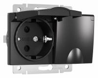 Розетка влагозащищенная с заземлением и шторками, без рамки с крышкой Werkel черные W1172208 фото