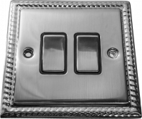фото двухклавишный выключатель проходной, цвет: полированная сталь, grant