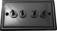 фото четырёхклавишный тумблерный выключатель проходной, цвет: черный никель, grant