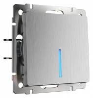 Выключатель проходной одноклавишный с подсветкой без рамки Werkel cеребряный рифленый W1112109 фото