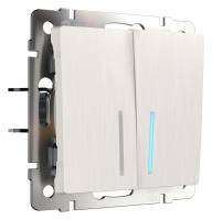 Выключатель проходной двухклавишный с подсветкой без рамки Werkel перламутровый рифленый W1122113 фото