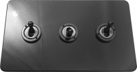 фото трёхклавишный тумблерный выключатель проходной, цвет: черный никель, excellent