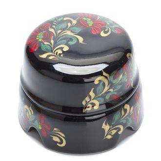 фото распаячная коробка d 85 мм + 4 самореза цвет черный с цветами или ягодами: роспись по мотивам хохломского стиля