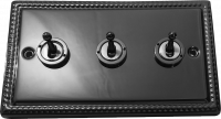 фото трёхклавишный тумблерный выключатель проходной, цвет: черный никель, grant