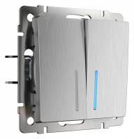 Выключатель проходной двухклавишный с подсветкой без рамки Werkel cеребряный рифленый W1122109 фото