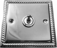 фото одноклавишный тумблерный выключатель проходной, цвет: полированная сталь, grant