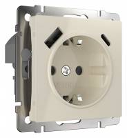 Розетка с заземлением, шторками и 2хUSB, без рамки Werkel слоновая кость W1171703 фото