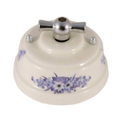 выключатель поворотный двухклавишный, цвет fiori viola (синие цветы), ручка серебро