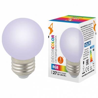 Лампа светодиодная Volpe Sky E27 1Вт K LED-G45-1W/RGB/E27/FR/С