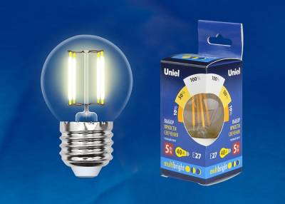 LED-G45-5W/WW/E27/CL/MB GLM10TR Лампа светодиодная. Форма «шар», прозрачная. Серия Multibright. Теплый белый свет (3000K). 100-50-10. К