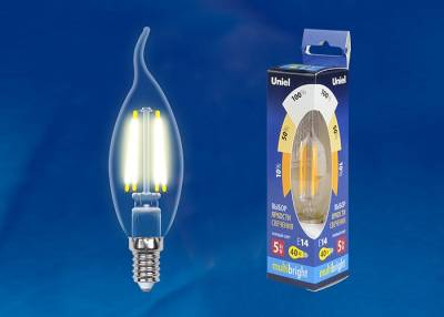 LED-CW35-5W/WW/E14/CL/MB GLM10TR Лампа светодиодная. Форма «свеча на ветру», прозрачная. Серия Multibright. Теплый белый свет (3000K).