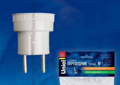 S-ES1-16R Переходник сетевой Uniel, количество розеток – 1, Максимальный ток - 16А, Максимальная мощность нагрузки – 3500Ватт, без заземления
