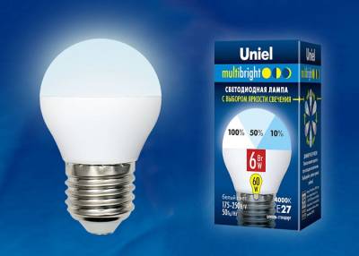 LED-G45-6W/NW/E27/FR/MB PLM11WH Лампа светодиодная. Форма «шар», матовая. Серия Multibright. Белый свет (4000K). 100-50-10. Картон. ТМ