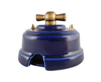 выключатель (переключатель) поворотный одноклавишный (проходной), цвет azzurra (лазурный), ручка бронза