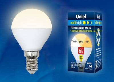 LED-G45-6W/WW/E14/FR/MB PLM11WH Лампа светодиодная. Форма «шар», матовая. Серия Multibright. Теплый белый свет (3000K). 100-50-10. Карт