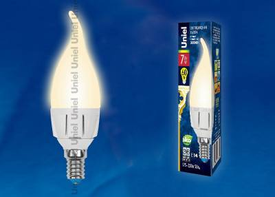 LED-CW37 7W/WW/E14/FR PLP01WH Лампа светодиодная. Форма «свеча на ветру», матовая. Серия ЯРКАЯ. Теплый белый свет (3000K). Картон. ТМ U