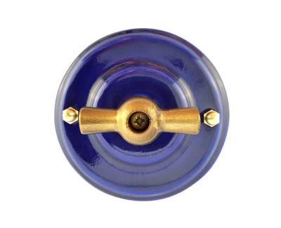 выключатель (переключатель) поворотный одноклавишный (проходной), цвет azzurra (лазурный), ручка бронза