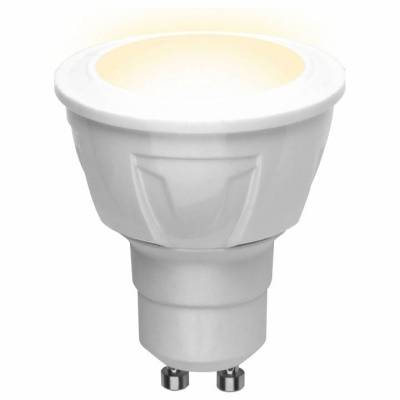 LED-JCDR 6W/WW/GU10/FR PLP01WH Лампа светодиодная. Форма «JCDR», матовая. Серия ЯРКАЯ. Теплый белый свет (3000K). Картон. ТМ Uniel