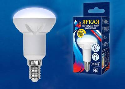 Лампа светодиодная Uniel Яркая Dim E14 7Вт 4000K LED-R50 7W/4000K/E14/FR/DIM PLP01WH картон