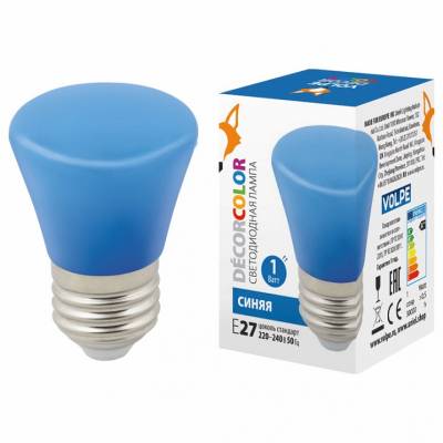 Лампа светодиодная Volpe D?cor Color E27 1Вт K LED-D45-1W/BLUE/E27/FR/С BELL