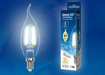 LED-CW35-5W/NW/E14/CL/DIM GLA01TR Лампа светодиодная диммируемая. Форма свеча на ветру, прозрачная. Серия Air. Белый свет (4000K). Карт