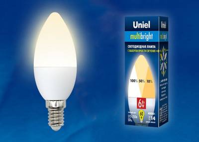 LED-C37-6W/WW/E14/FR/MB PLM11WH Лампа светодиодная. Форма «свеча», матовая. Серия Multibright. Теплый белый свет (3000K). 100-50-10. Ка