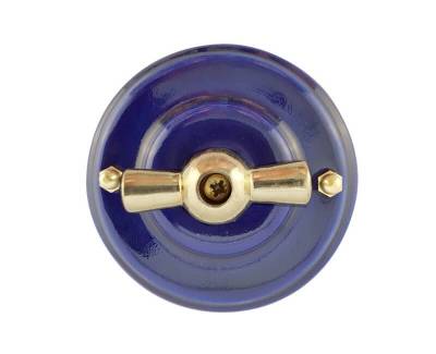 выключатель (переключатель) поворотный одноклавишный (проходной), цвет azzurra (лазурный), ручка золото